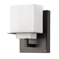One Light Bronze White Glass Wall Sconce on a white background