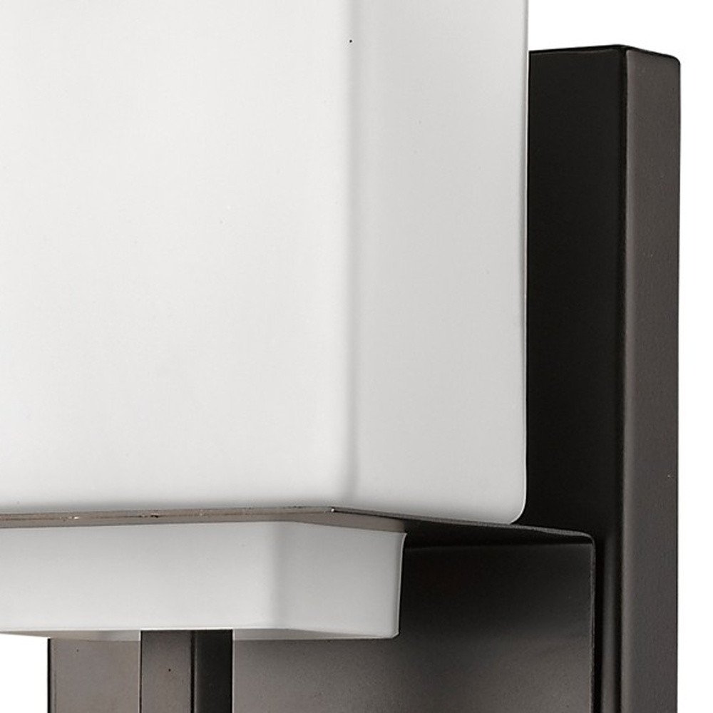 One Light Bronze White Glass Wall Sconce on a white background