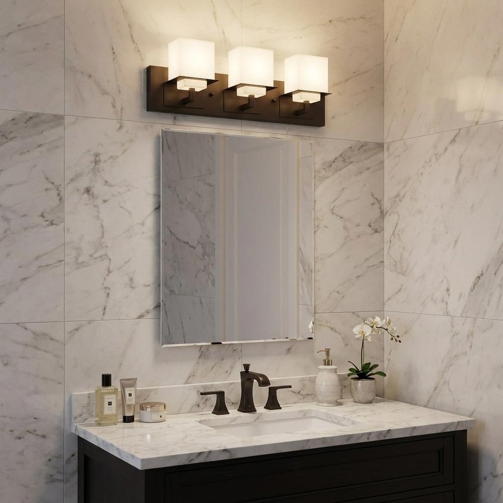 7" Black And White Metal and Glass Vanity Flush Mounted Sconce