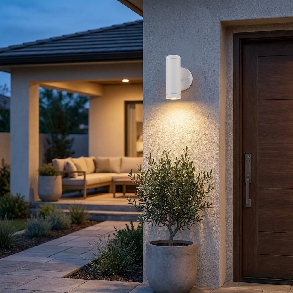 White LED Dimmable Outdoor Hanging Light With White Shades