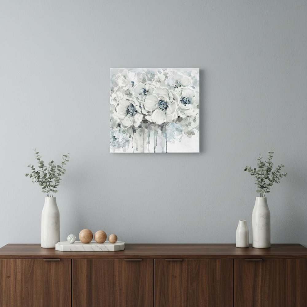 Winter Blues Flower Unframed Print Wall Art in a home interior