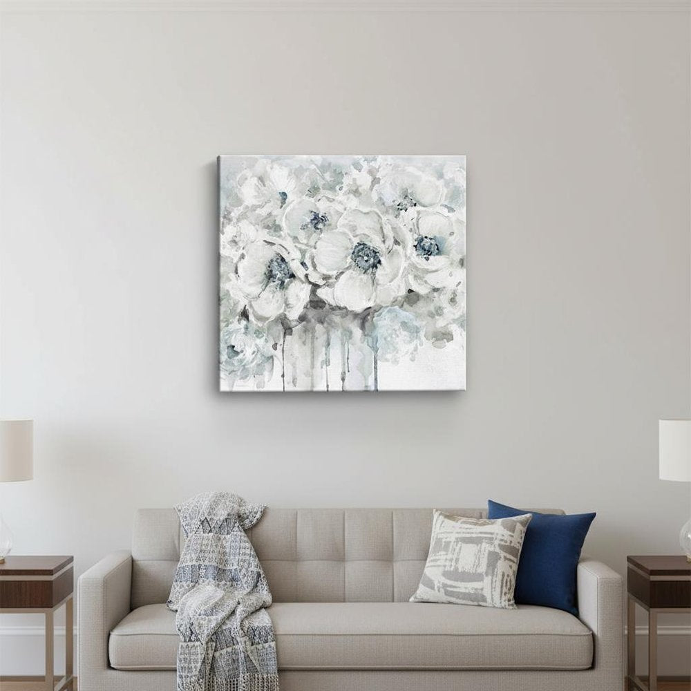 Winter Blues Flower Unframed Print Wall Art in a home interior