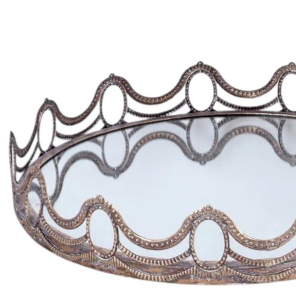 Set of Two Gold Round Ornate Framed Accent Mirrors on a white background