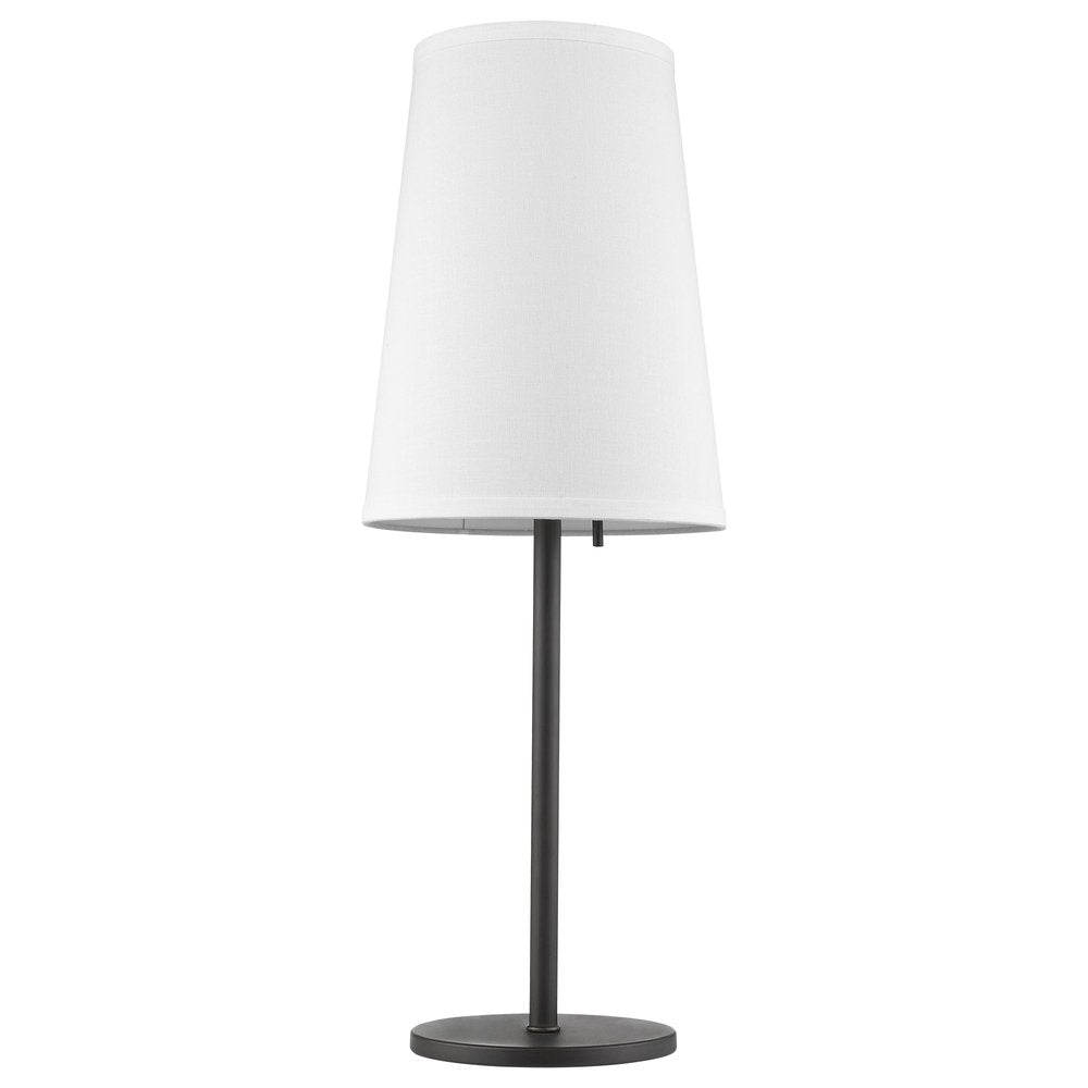 27" Black Metal Table Lamp With White Cone Shade. Table lamp isolated on a plain white background, in a black metal finish.