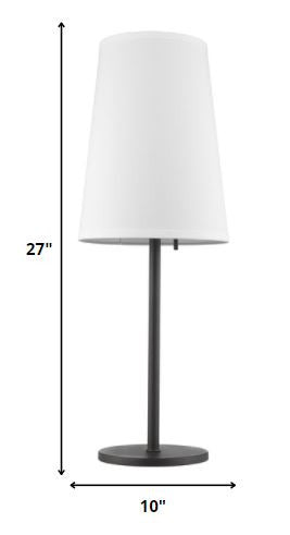 27" Black Metal Table Lamp With White Cone Shade. Table lamp isolated on a plain white background, finished in black metal.