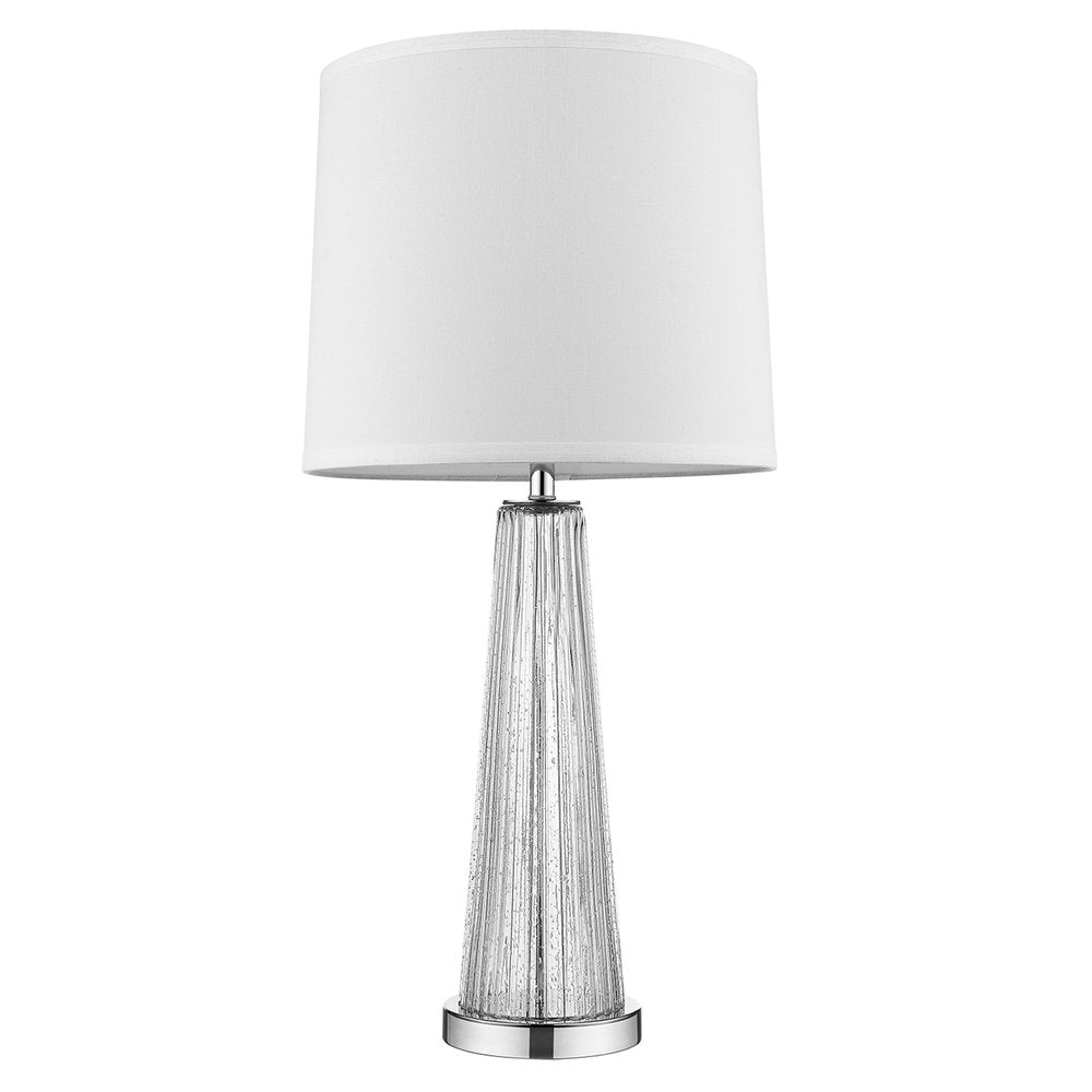 29" Clear And Silver Table Lamp With Empire Shade. Table lamp isolated on a plain white background, finished in silver.