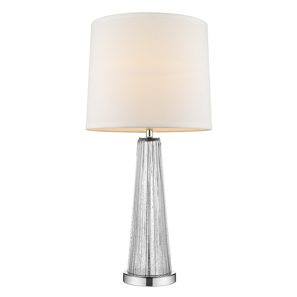 29" Clear And Silver Table Lamp With Empire Shade. Table lamp isolated on a plain white background, in a silver finish.