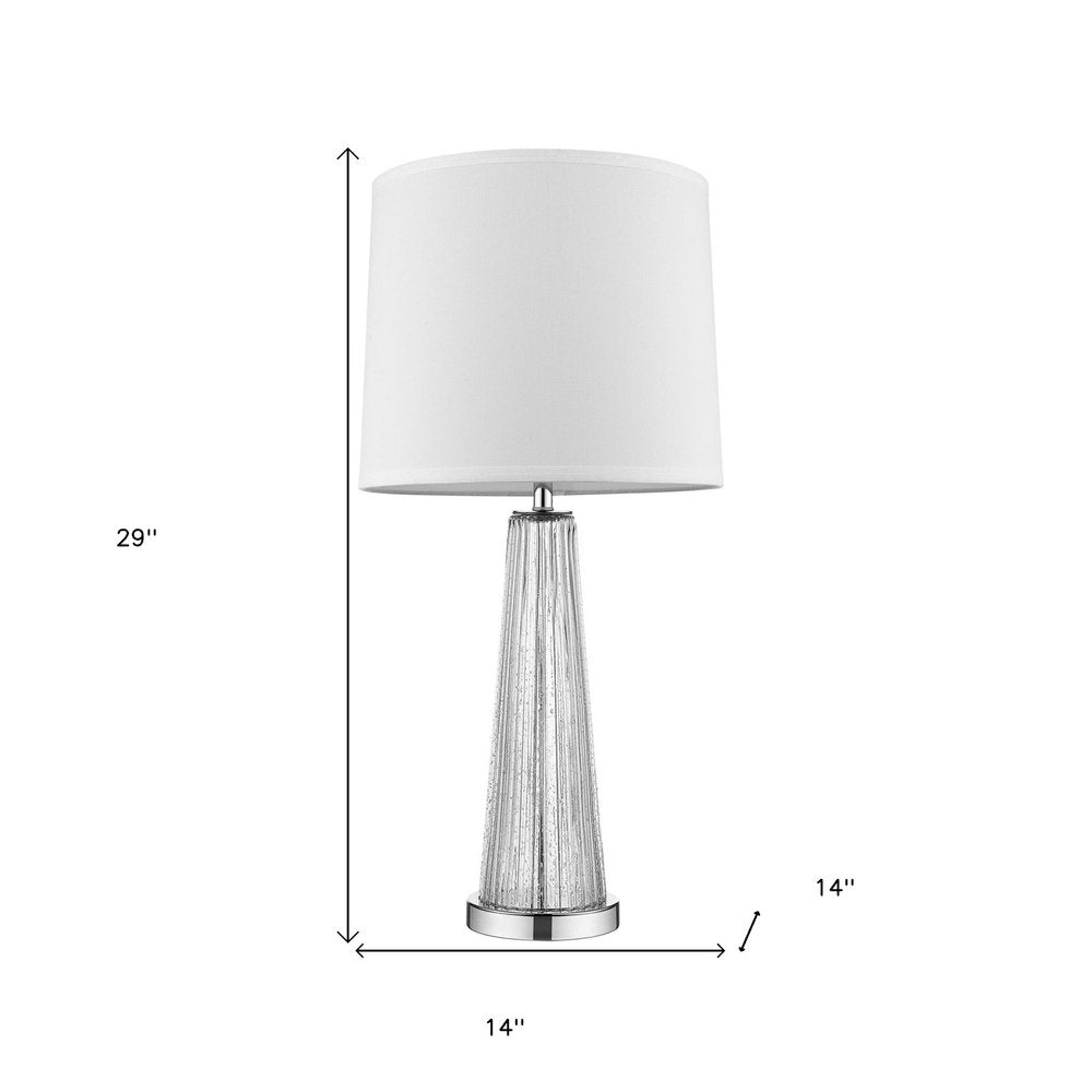 29" Clear And Silver Table Lamp With Empire Shade. Table lamp isolated on a plain white background, finished in silver.