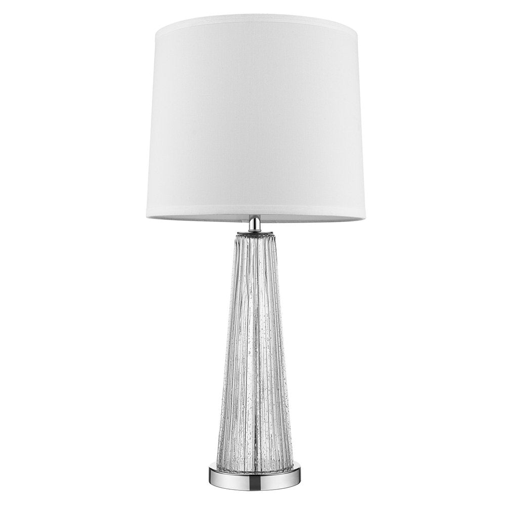 29" Clear And Silver Table Lamp With Empire Shade. Table lamp isolated on a plain white background, showing its silver color.