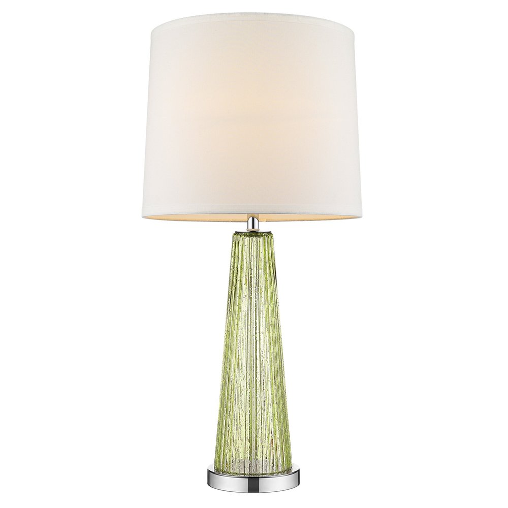 29" Green Glass Buffet Lamp With Off White Empire Shade. Lamp isolated on a plain white background, in a off-white glass finish.