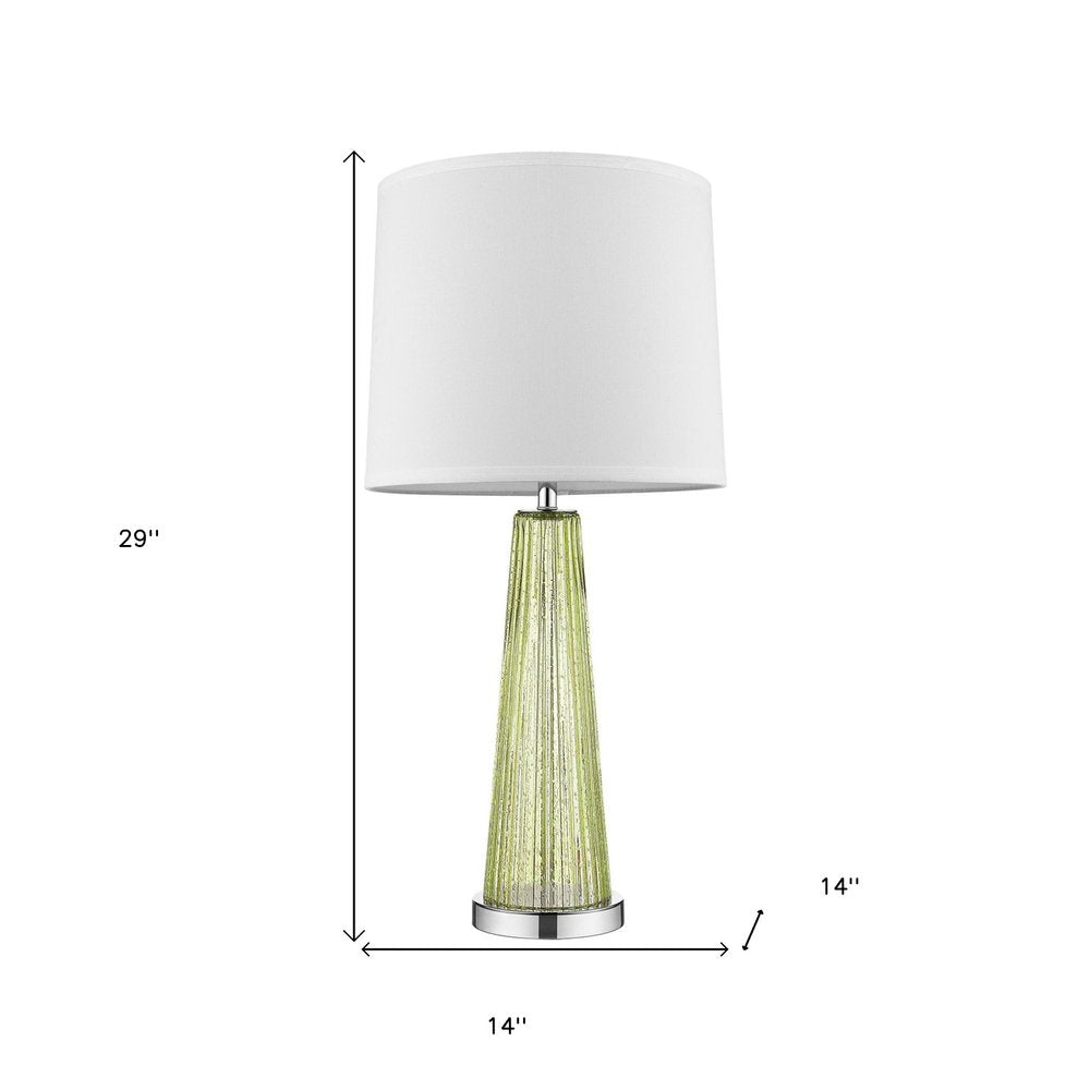 29" Green Glass Buffet Lamp With Off White Empire Shade. Lamp isolated on a plain white background, finished in off-white glass.