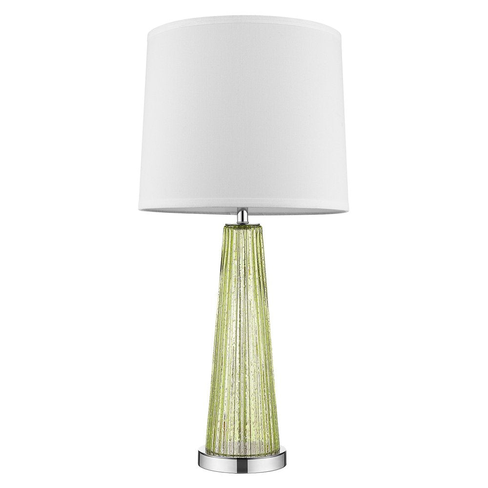 29" Green Glass Buffet Lamp With Off White Empire Shade. Lamp isolated on a plain white background, finished in off-white glass.