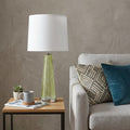 29" Green Glass Buffet Lamp With Off White Empire Shade.