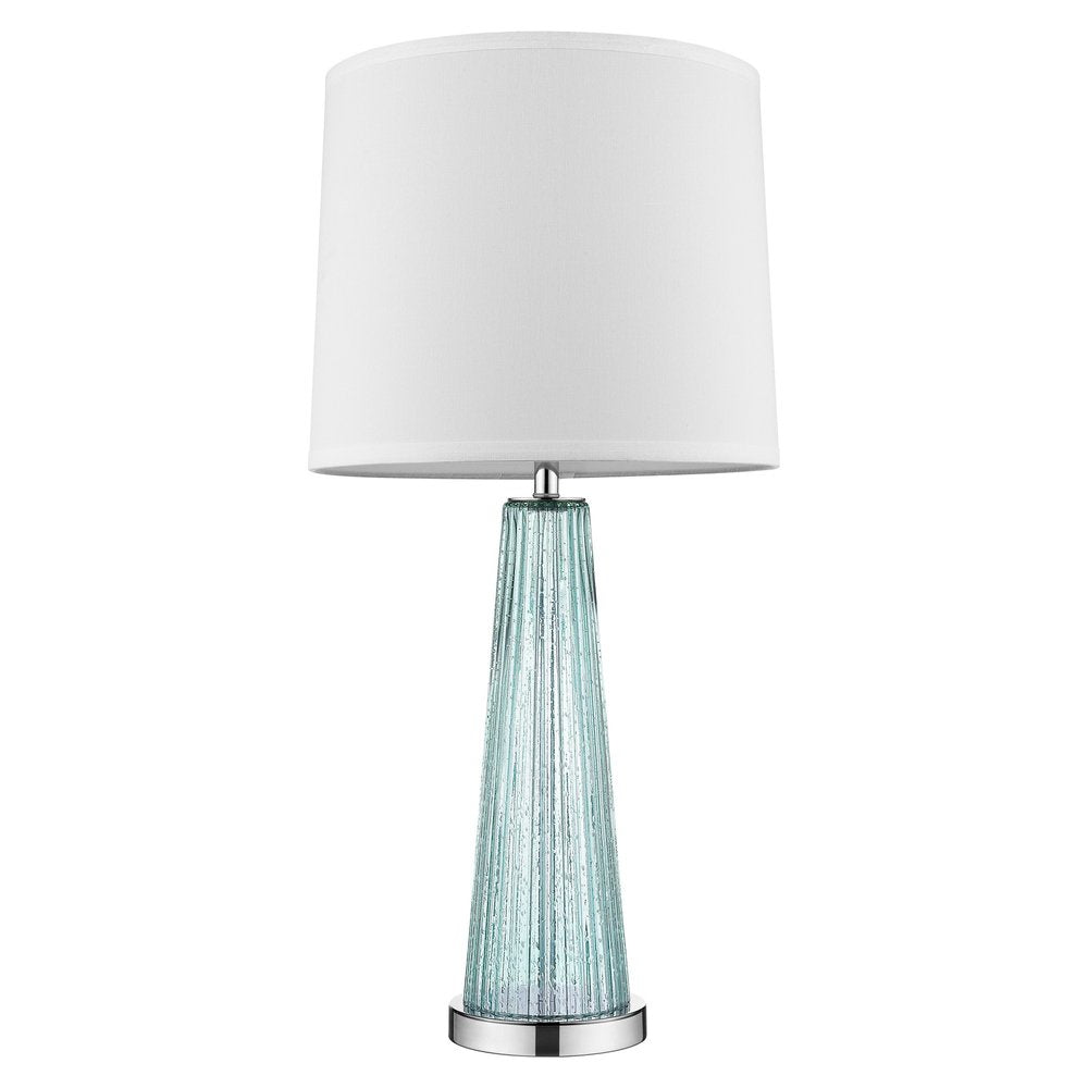 29" Aqua Glass Buffet Lamp With Off White Empire Shade. Lamp isolated on a plain white background, in a off-white glass finish.