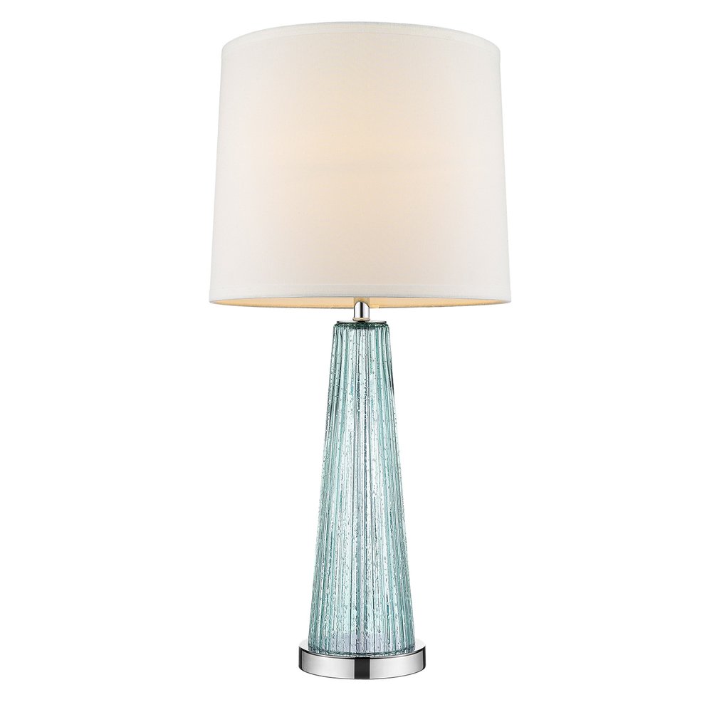 29" Aqua Glass Buffet Lamp With Off White Empire Shade. Lamp isolated on a plain white background, finished in off-white glass.