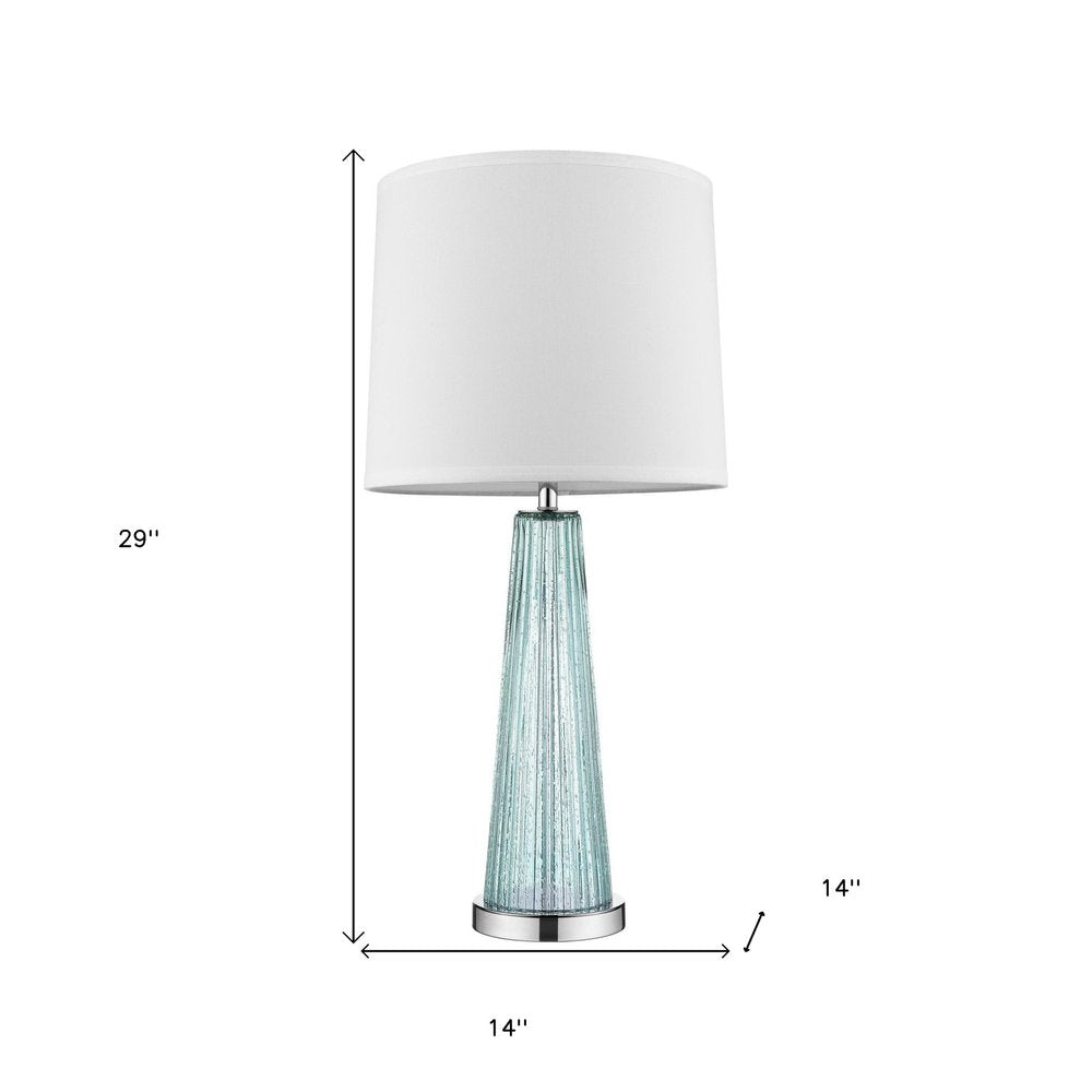 29" Aqua Glass Buffet Lamp With Off White Empire Shade. Lamp isolated on a plain white background, in a off-white glass finish.