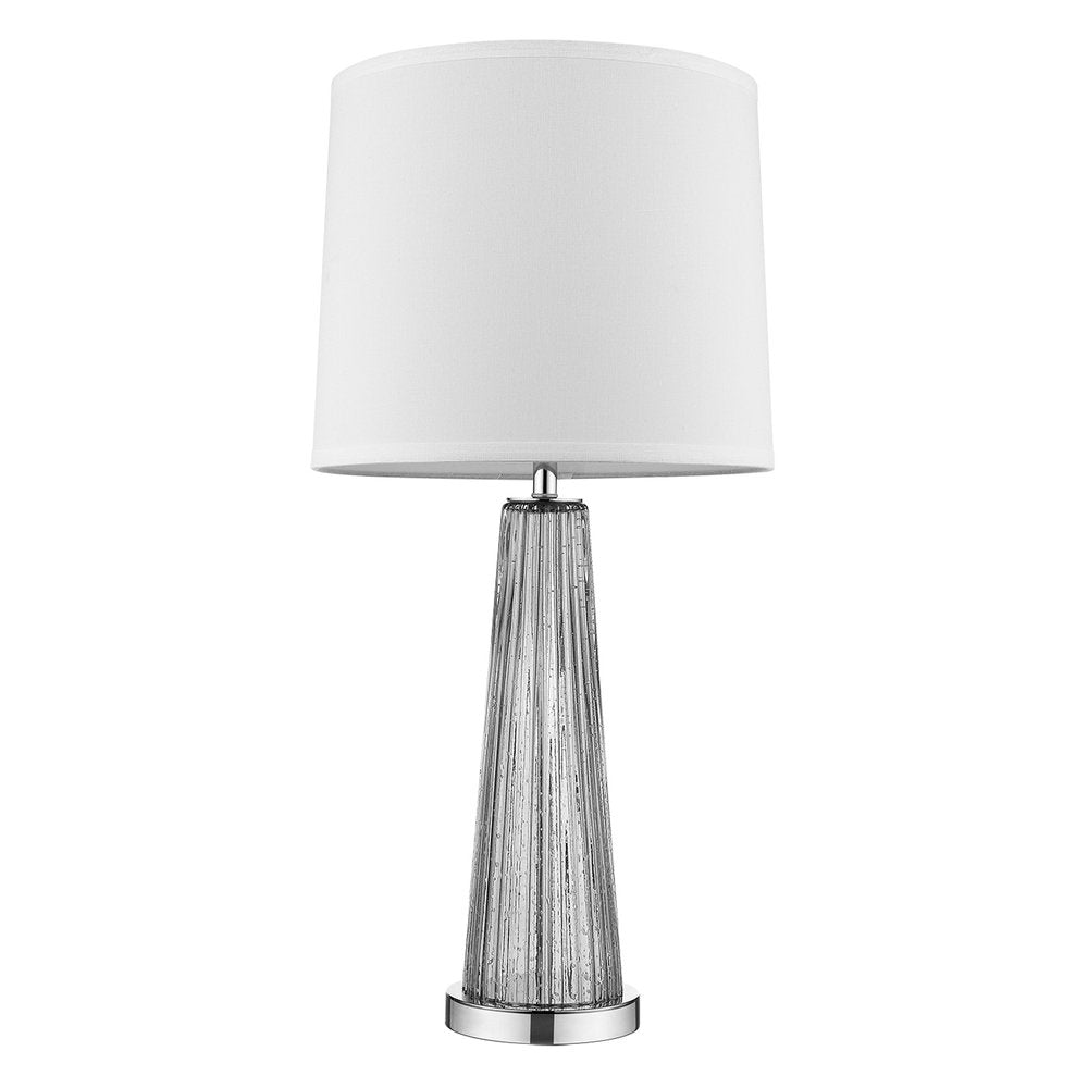 29" Silver Glass Buffet Lamp With Off White Empire Shade. Lamp isolated on a plain white background, showing a off-white glass surface.
