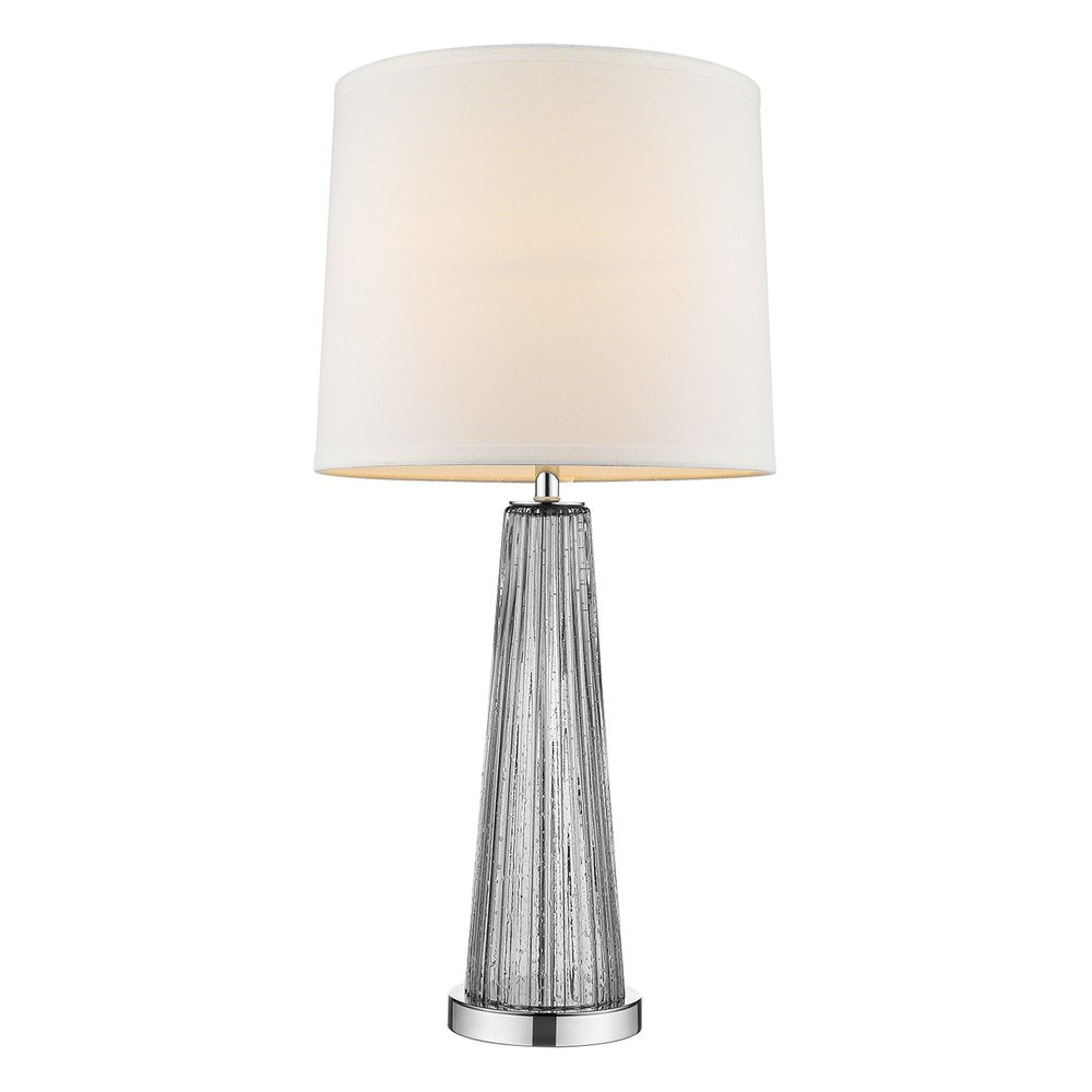 29" Silver Glass Buffet Lamp With Off White Empire Shade. Lamp isolated on a plain white background, finished in off-white glass.