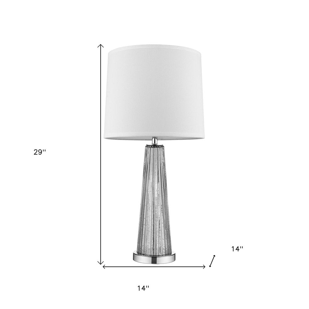 29" Silver Glass Buffet Lamp With Off White Empire Shade. Lamp isolated on a plain white background, showing a off-white glass surface.