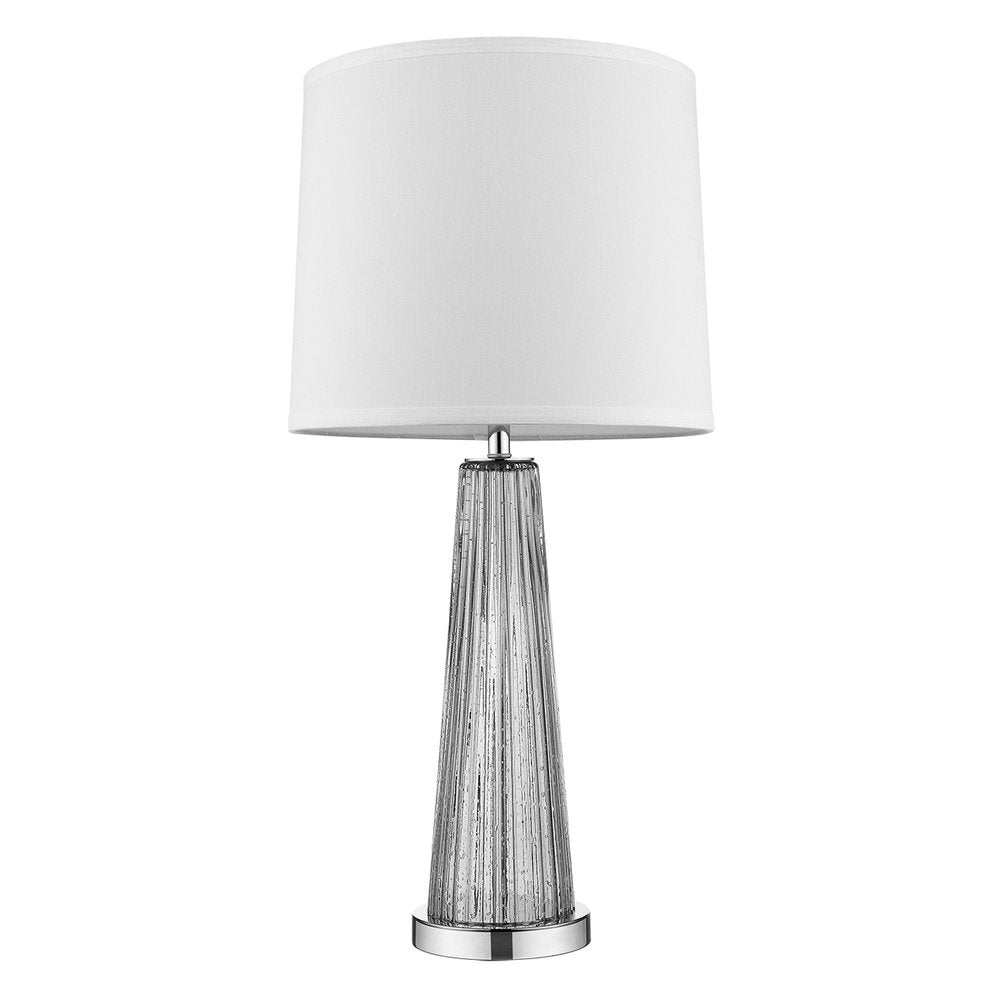 29" Silver Glass Buffet Lamp With Off White Empire Shade. Lamp isolated on a plain white background, in a off-white glass finish.