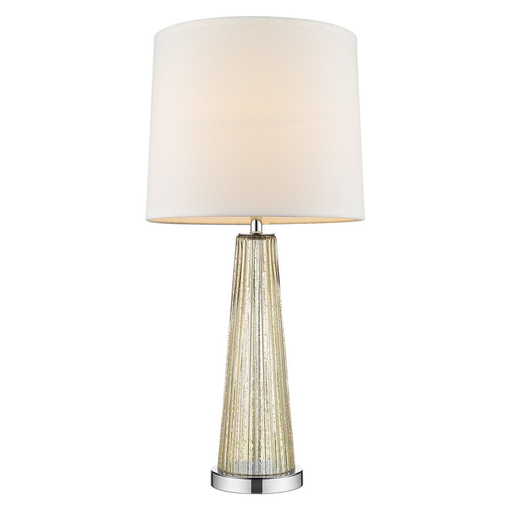 29" Champagne Glass Buffet Lamp With Off White Empire Shade. Lamp isolated on a plain white background, showing a off-white glass surface.