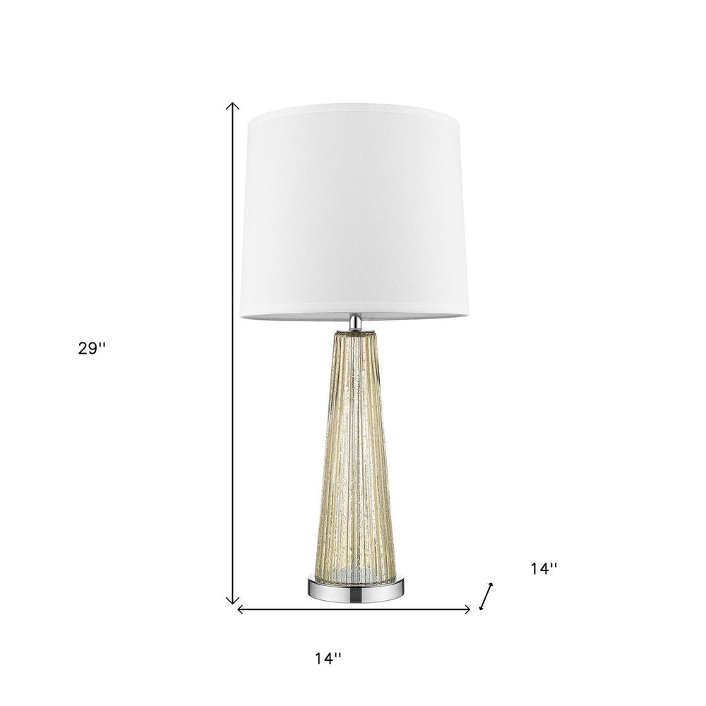 29" Champagne Glass Buffet Lamp With Off White Empire Shade. Lamp isolated on a plain white background, showing a off-white glass surface.