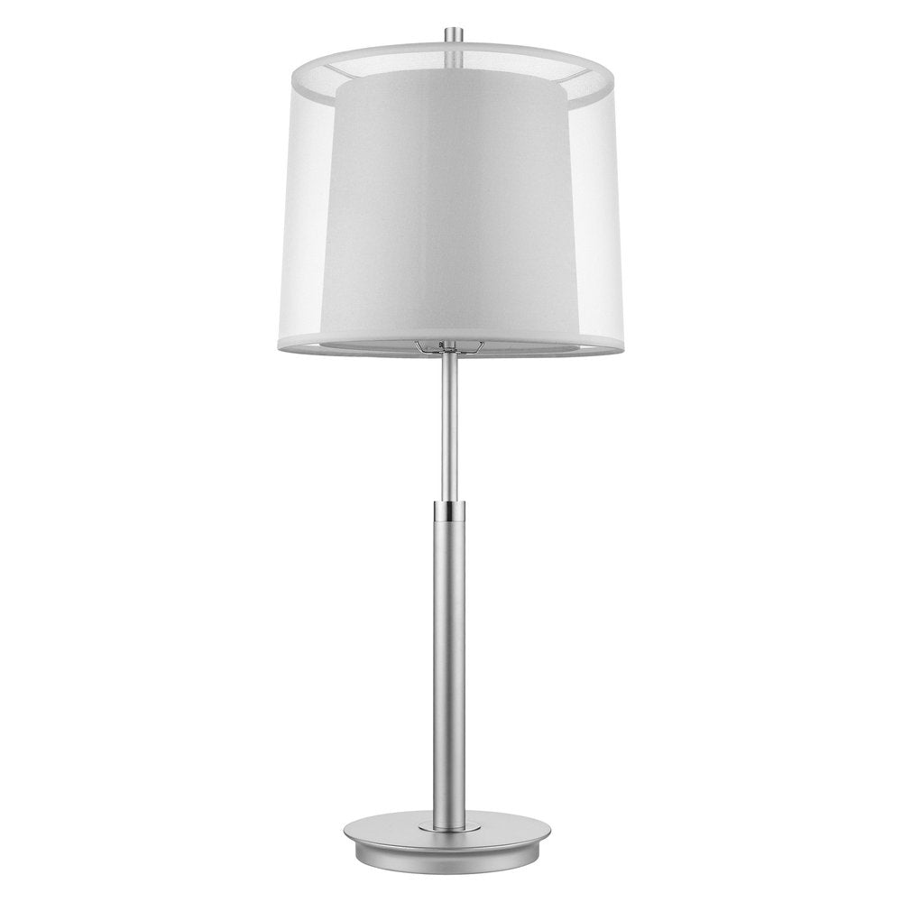 31" Silver Metal Table Lamp With White Empire Shade. Table lamp isolated on a plain white background, finished in silver metal.
