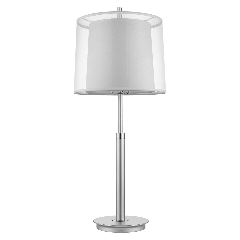 31" Silver Metal Table Lamp With White Empire Shade. Table lamp isolated on a plain white background, showing a silver metal surface.