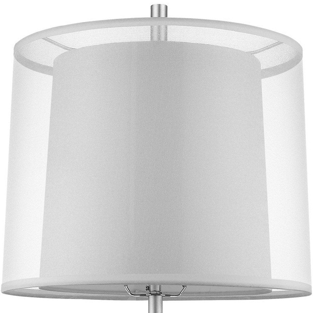 31" Silver Metal Table Lamp With White Empire Shade. Table lamp isolated on a plain white background, in a silver metal finish.