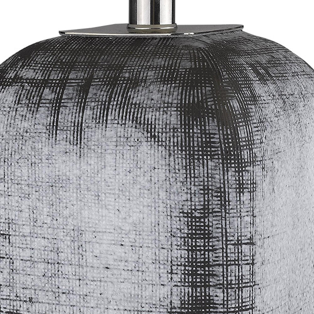 Close-up of 25" Blue and Gray Ceramic Table Lamp With White Square Shade showing the gray ceramic texture.