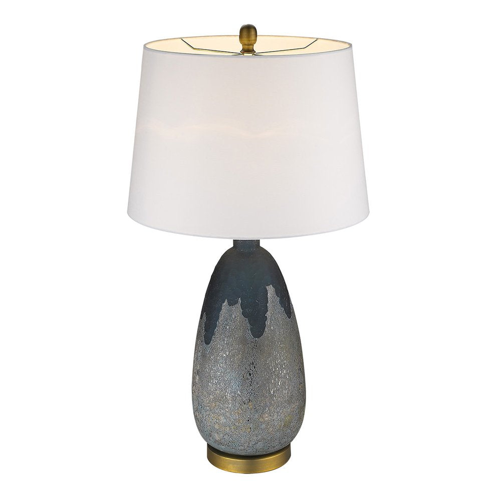 30" Teal Blue Concrete Table Lamp With Cream Empire Shade. Table lamp isolated on a plain white background, finished in cream.