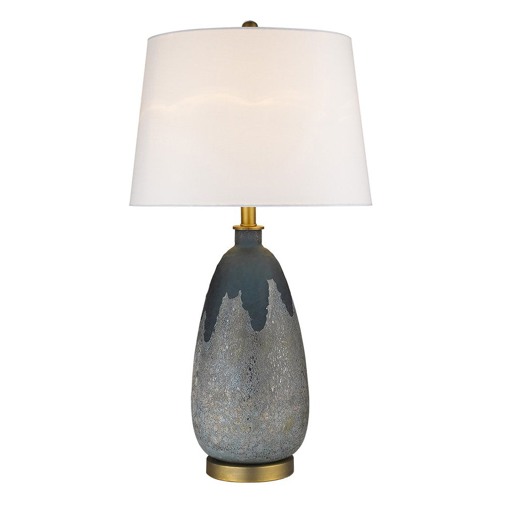 30" Teal Blue Concrete Table Lamp With Cream Empire Shade. Table lamp isolated on a plain white background, in a cream finish.