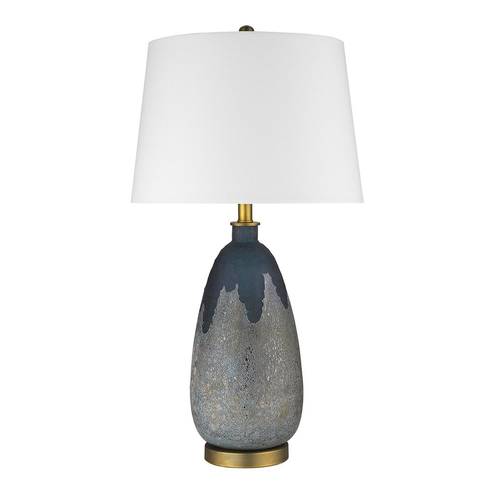30" Teal Blue Concrete Table Lamp With Cream Empire Shade. Table lamp isolated on a plain white background, finished in cream.