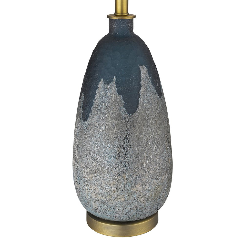 30" Teal Blue Concrete Table Lamp With Cream Empire Shade. Table lamp isolated on a plain white background, showing its blue color.