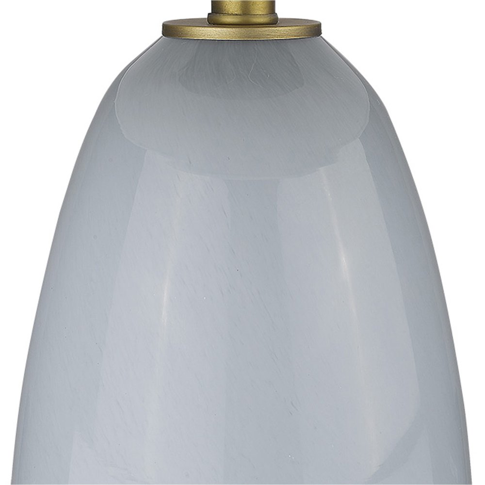 29" Light Gray Glass Table Lamp With White Drum Shade. Table lamp isolated on a plain white background, finished in light gray glass.