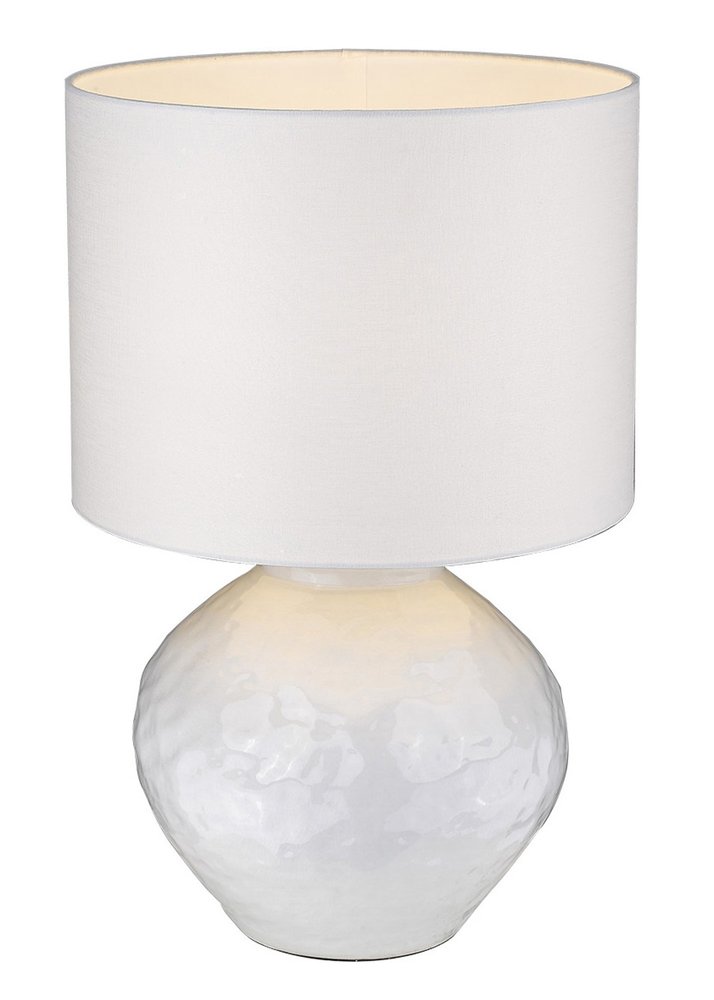 26" White Ceramic Table Lamp With White Drum Shade. Table lamp isolated on a plain white background, in a white ceramic finish.