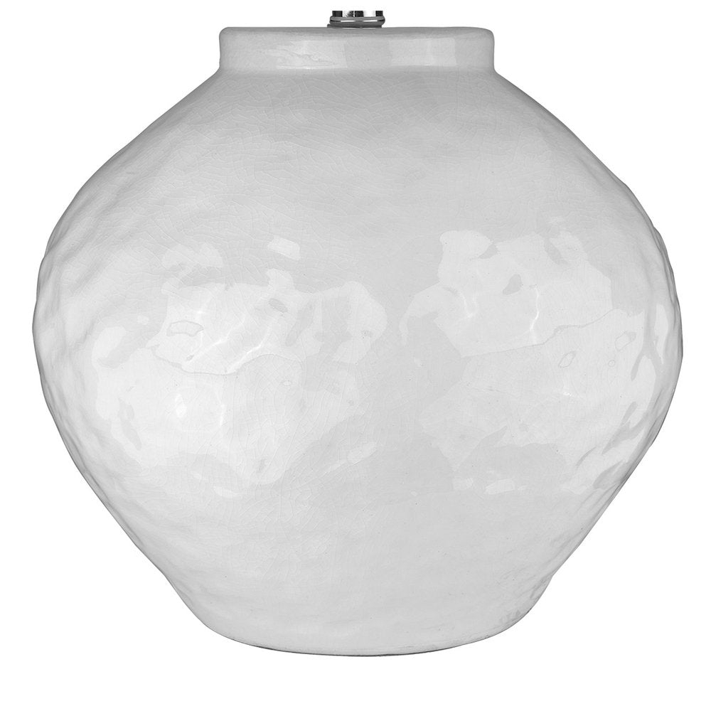 26" White Ceramic Table Lamp With White Drum Shade. Table lamp isolated on a plain white background, finished in white ceramic.
