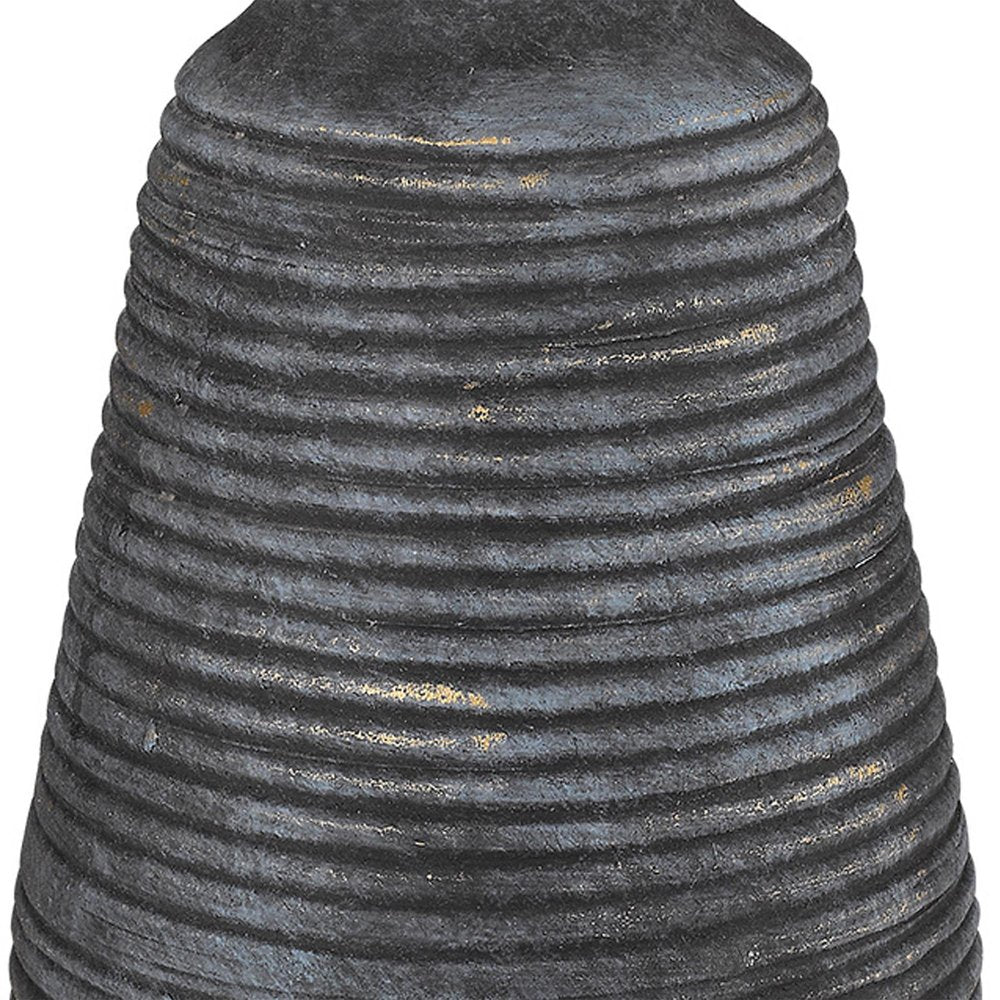 26" Distressed Black and Gold Ceramic Table Lamp With White Drum Shade. Table lamp in black ceramic.