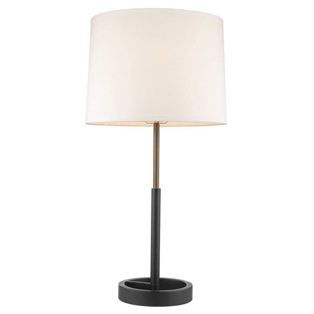 31" Black and Gold Metal Table Lamp With White Empire Shade. Table lamp isolated on a plain white background, in a black metal finish.