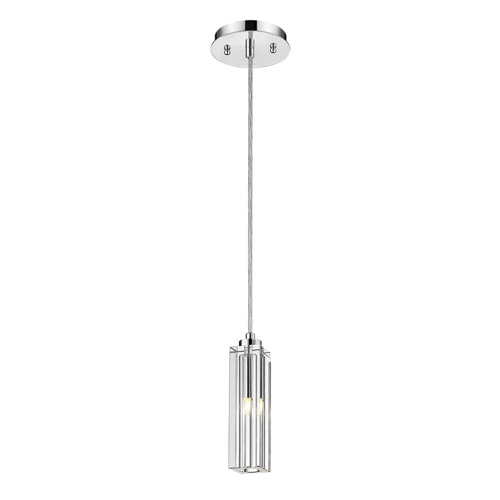 Solo 1-Light Polished Chrome Pendant With Square 4-Sided Cut Crystal Shade on a white background