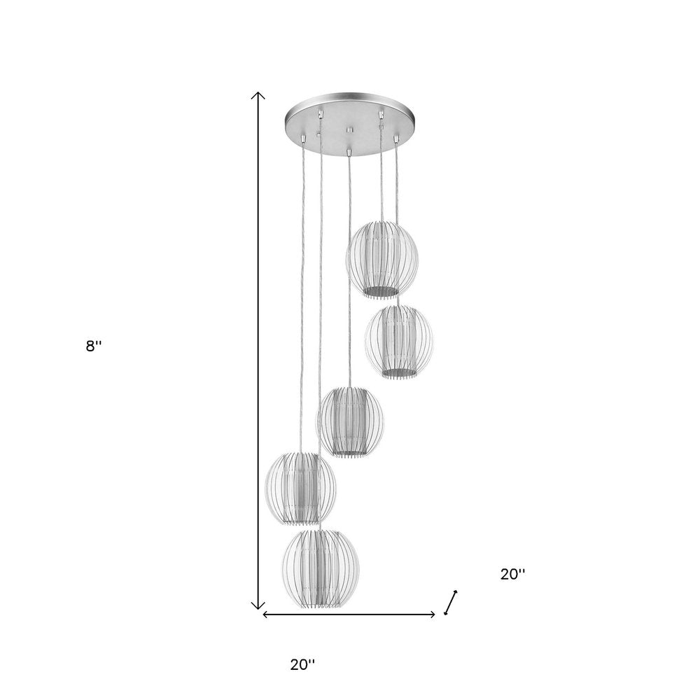 Five Light Acrylic and Steel Shade Hanging Globe Light on a white background