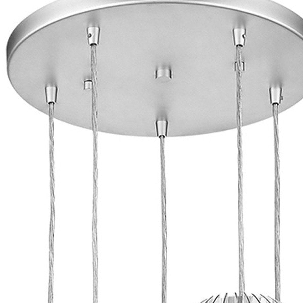 Five Light Acrylic and Steel Shade Hanging Globe Light on a white background