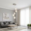 Five Light Acrylic and Steel Shade Hanging Globe Light in a home interior