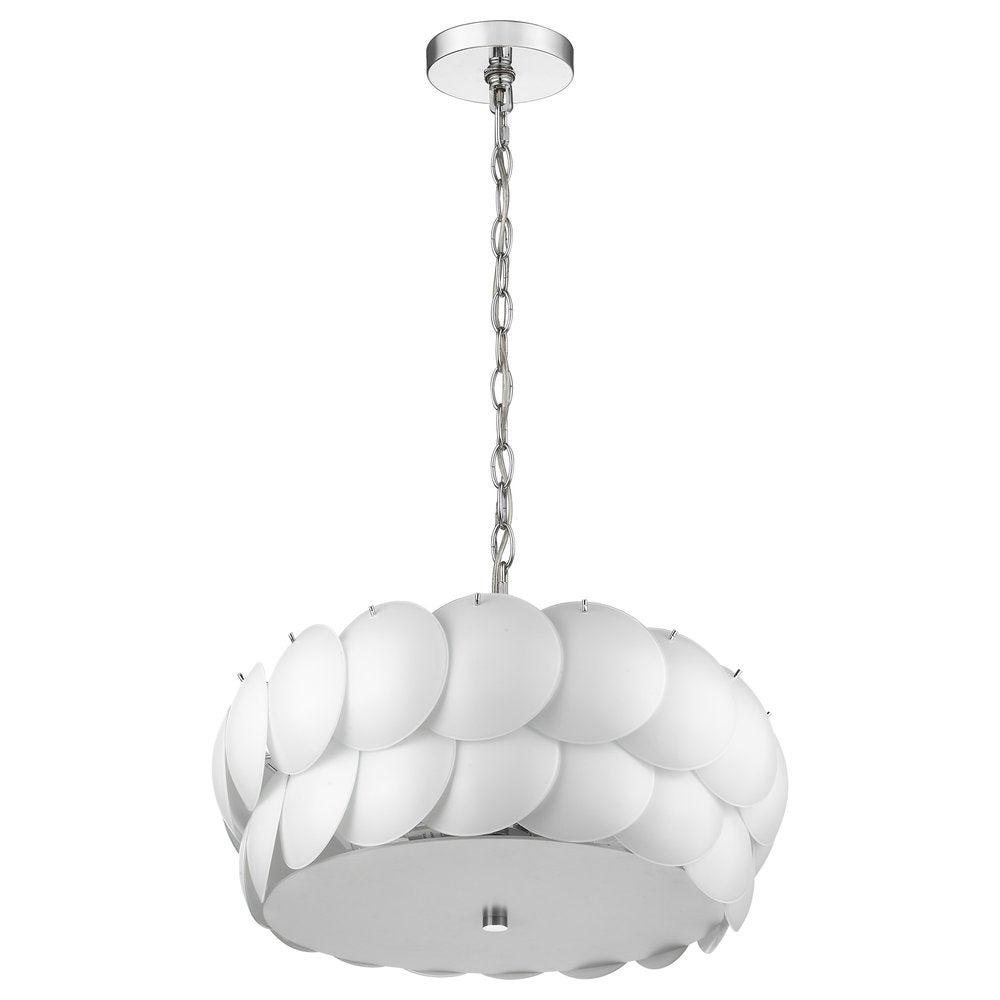 Selene 6-Light Polished Chrome Pendant With Overlapping Frosted White Glass Discs Shade on a white background