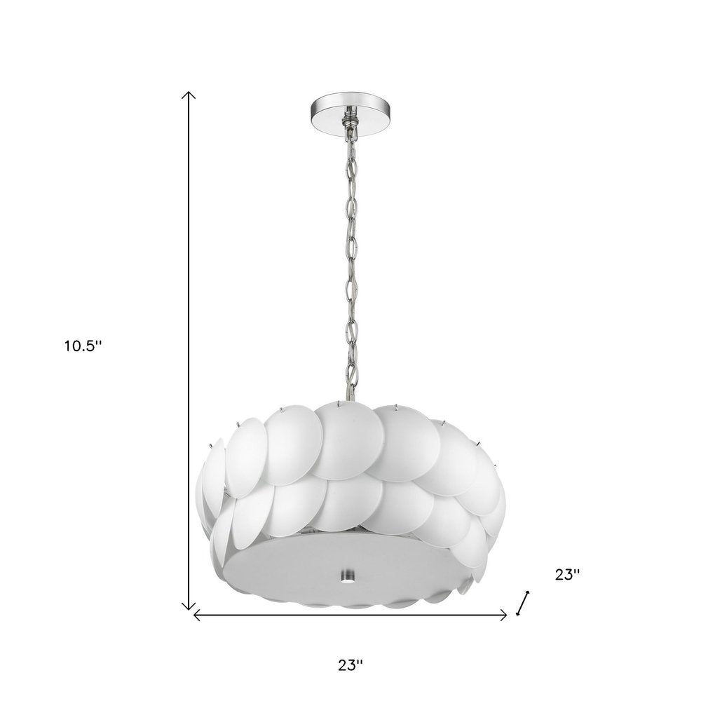 Selene 6-Light Polished Chrome Pendant With Overlapping Frosted White Glass Discs Shade on a white background