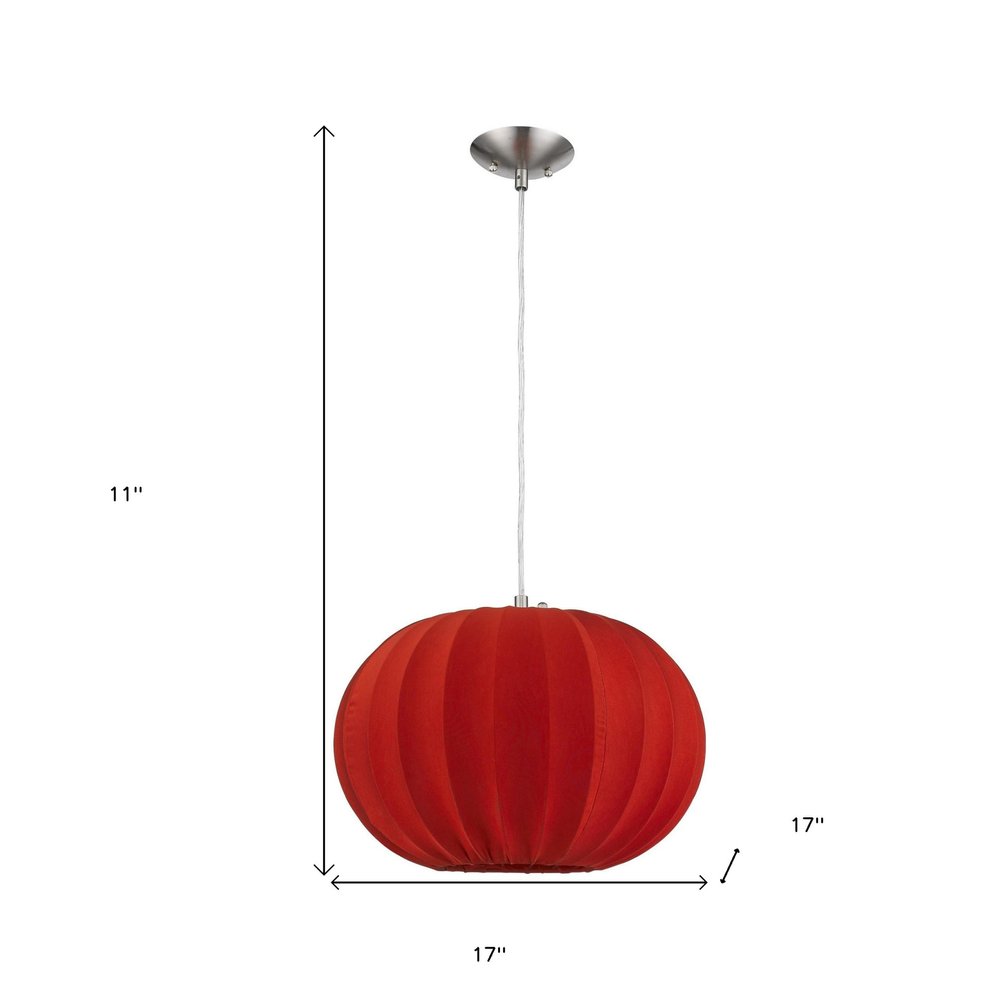 Shanghai 1-Light Brushed Nickel Pendant With Sheer Red Ribbon Shade on a white background