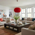 Shanghai 1-Light Brushed Nickel Pendant With Sheer Red Ribbon Shade