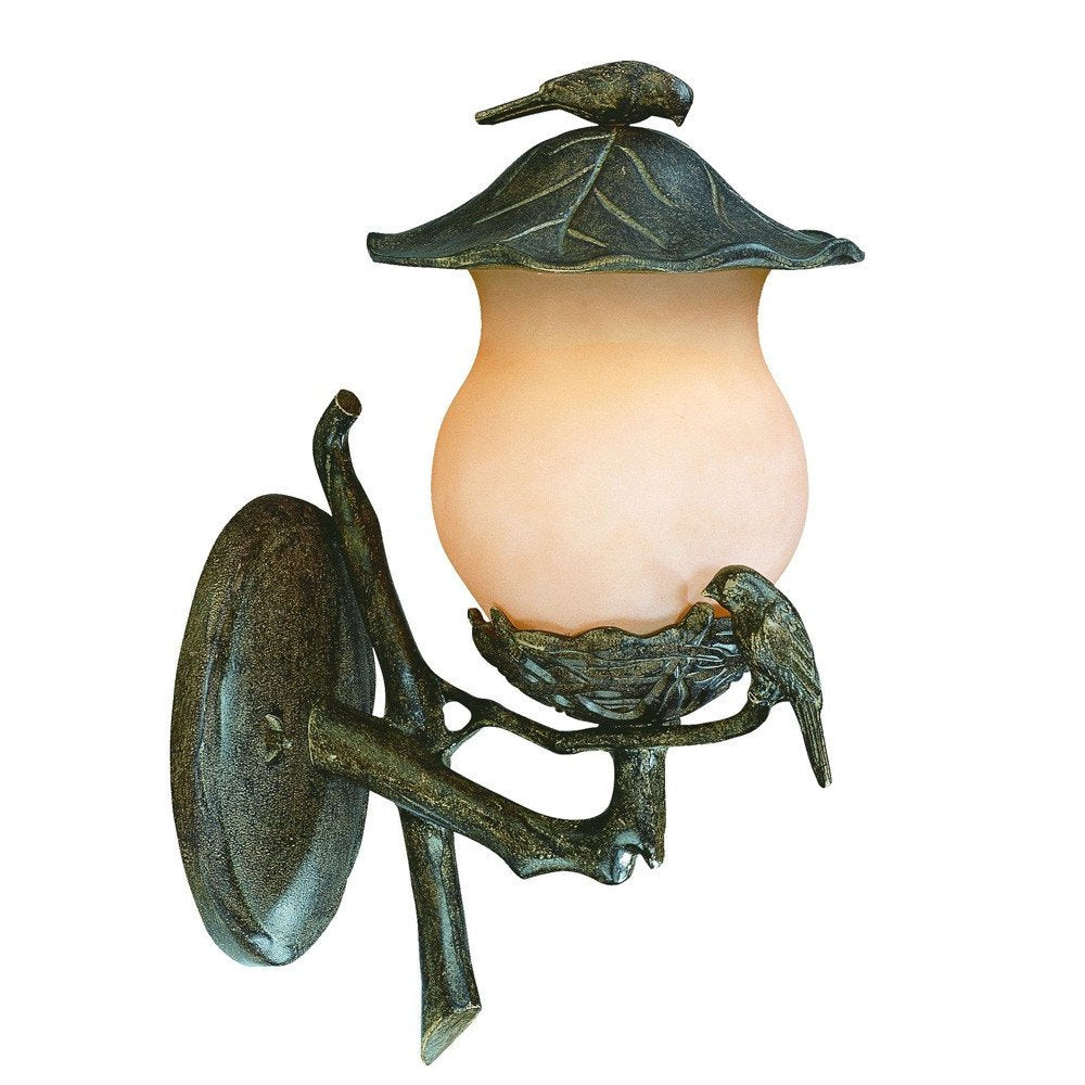 Vintage Black and Gold Bird Detail Lantern Wall Light on a white background