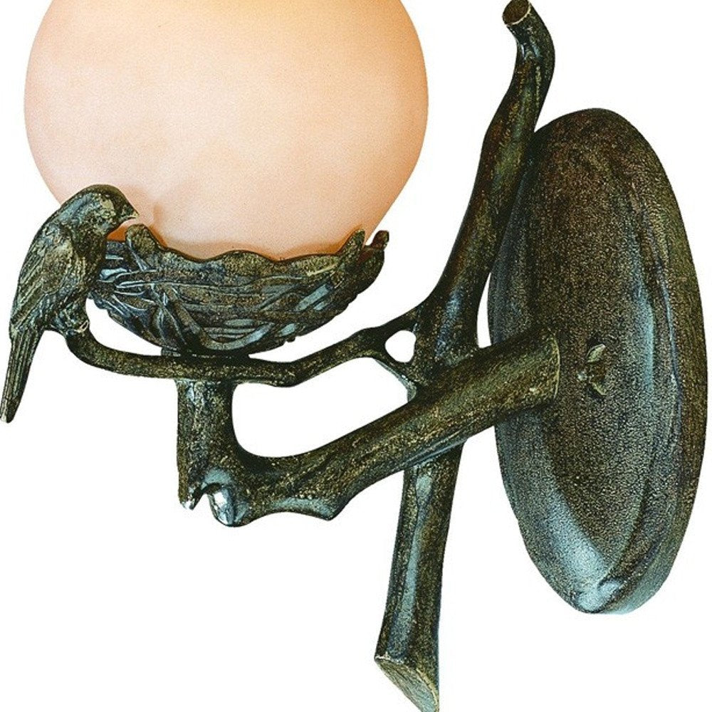 Vintage Black and Gold Bird Detail Lantern Wall Light on a white background