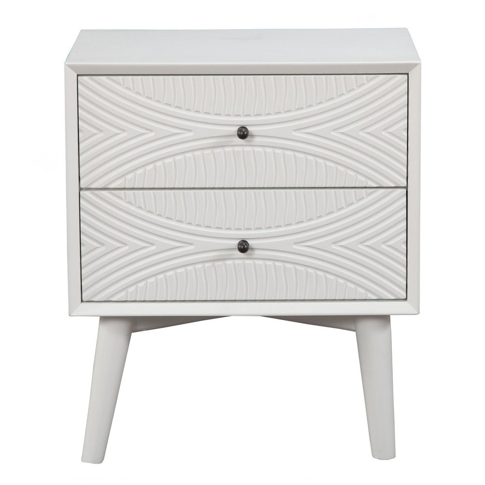 26" Solid Wood and Wood Two Drawer Nightstand - 26" H x 22" W x 16" D. Nightstands & bedside table isolated on a plain white background, finished in light gray wood.